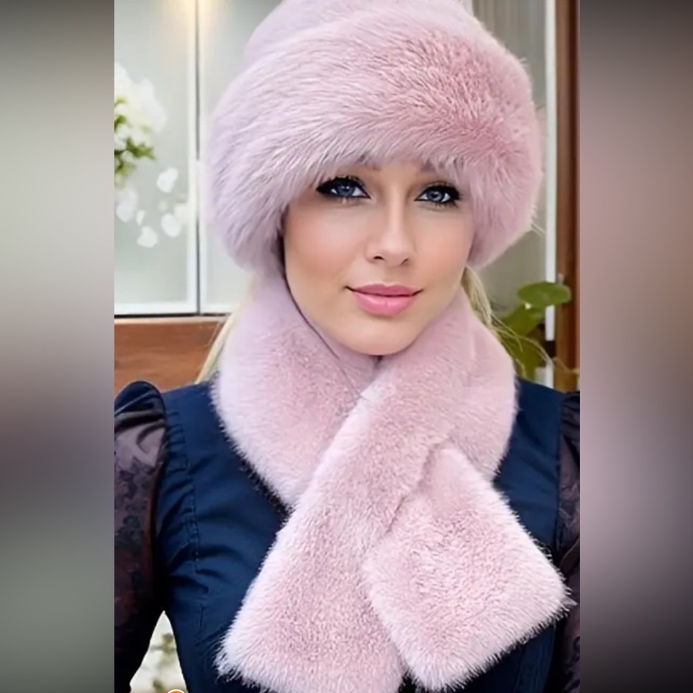 - 2pcs set of thick and warm faux fur hats and scarves